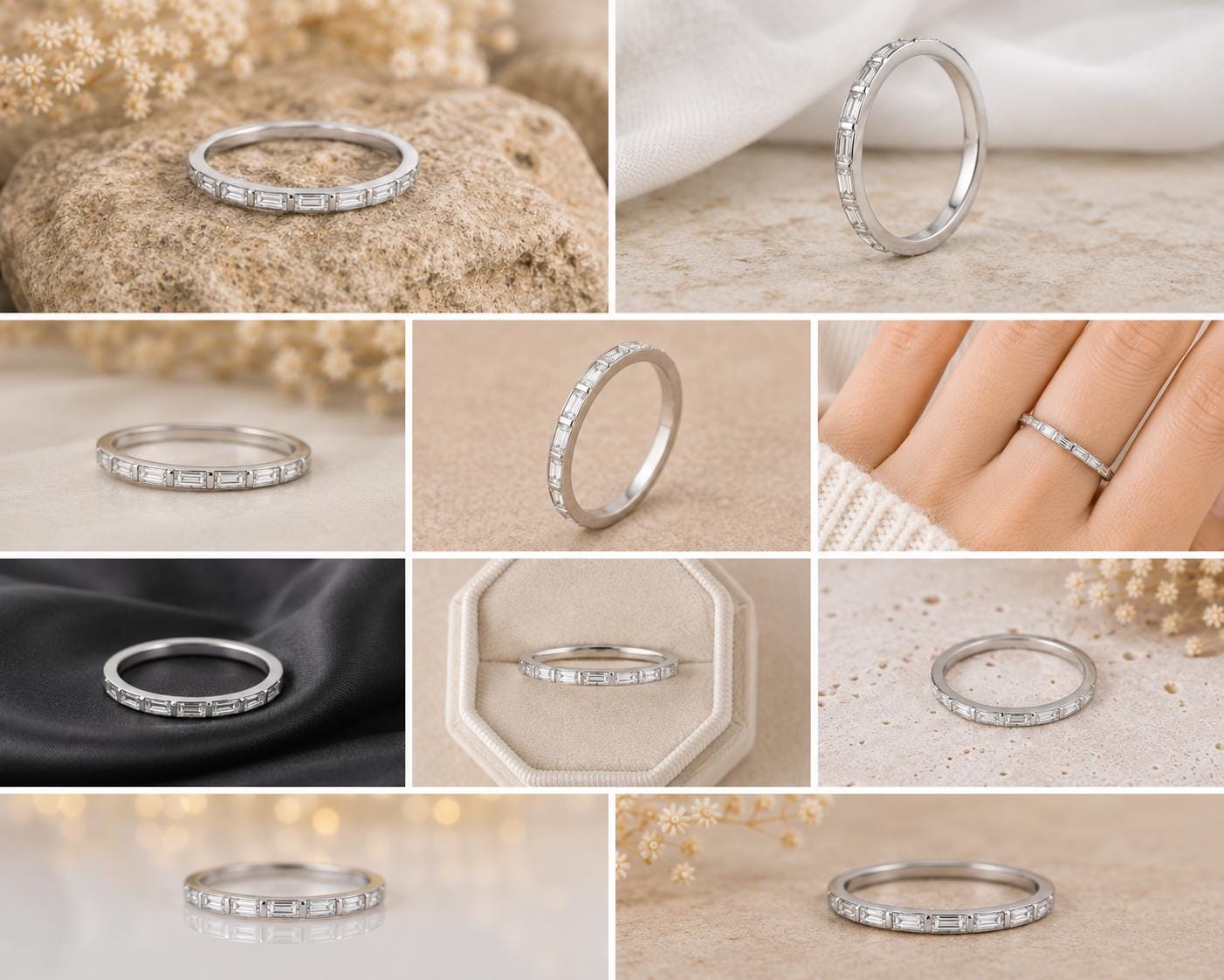 Sterling Silver Baguette CZ Ring, Minimalist Wedding Band, Stackable Anniversary Bridal Jewelry