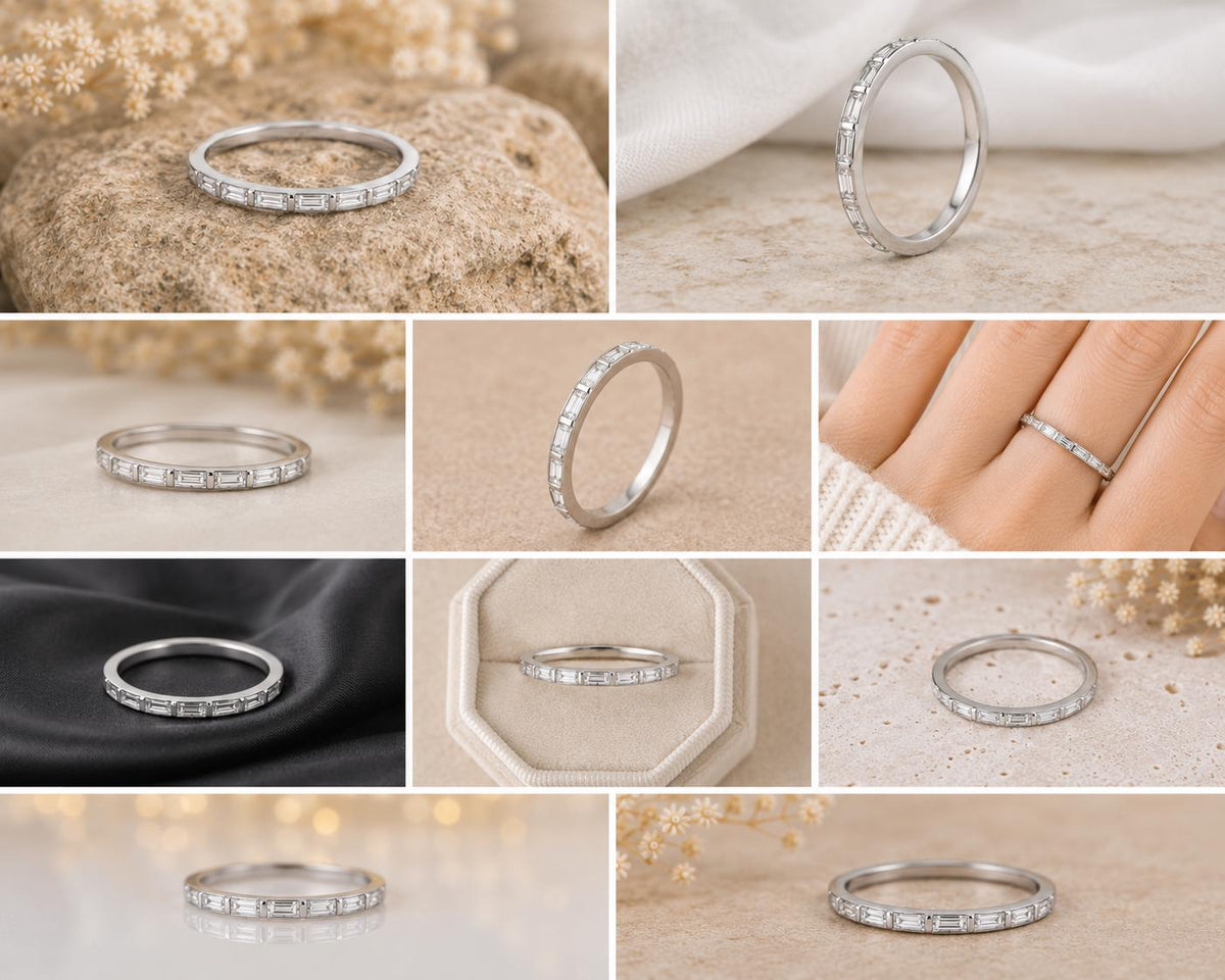 Sterling Silver Baguette CZ Ring, Minimalist Wedding Band, Stackable Anniversary Bridal Jewelry