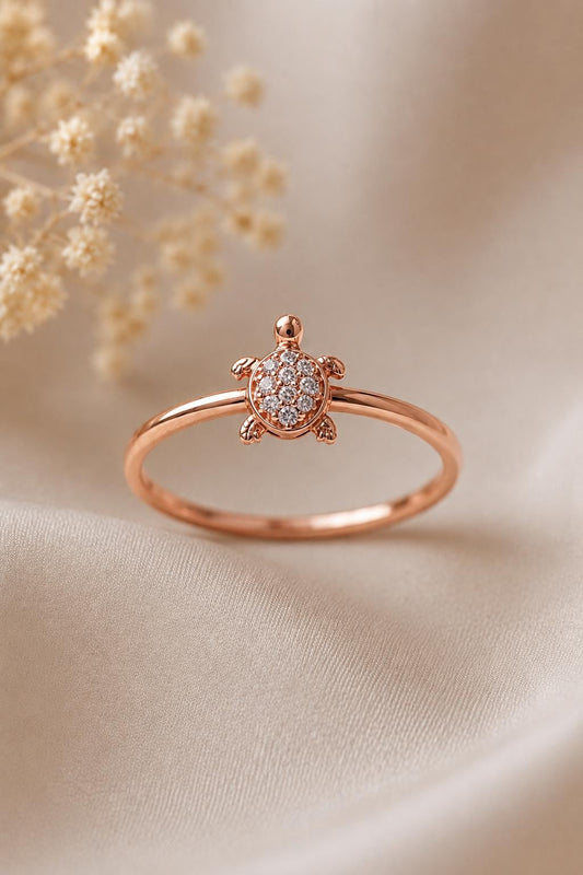 Sterling Silver Turtle Ring, Cubic Zirconia Animal Jewelry, Minimalist Ocean Band