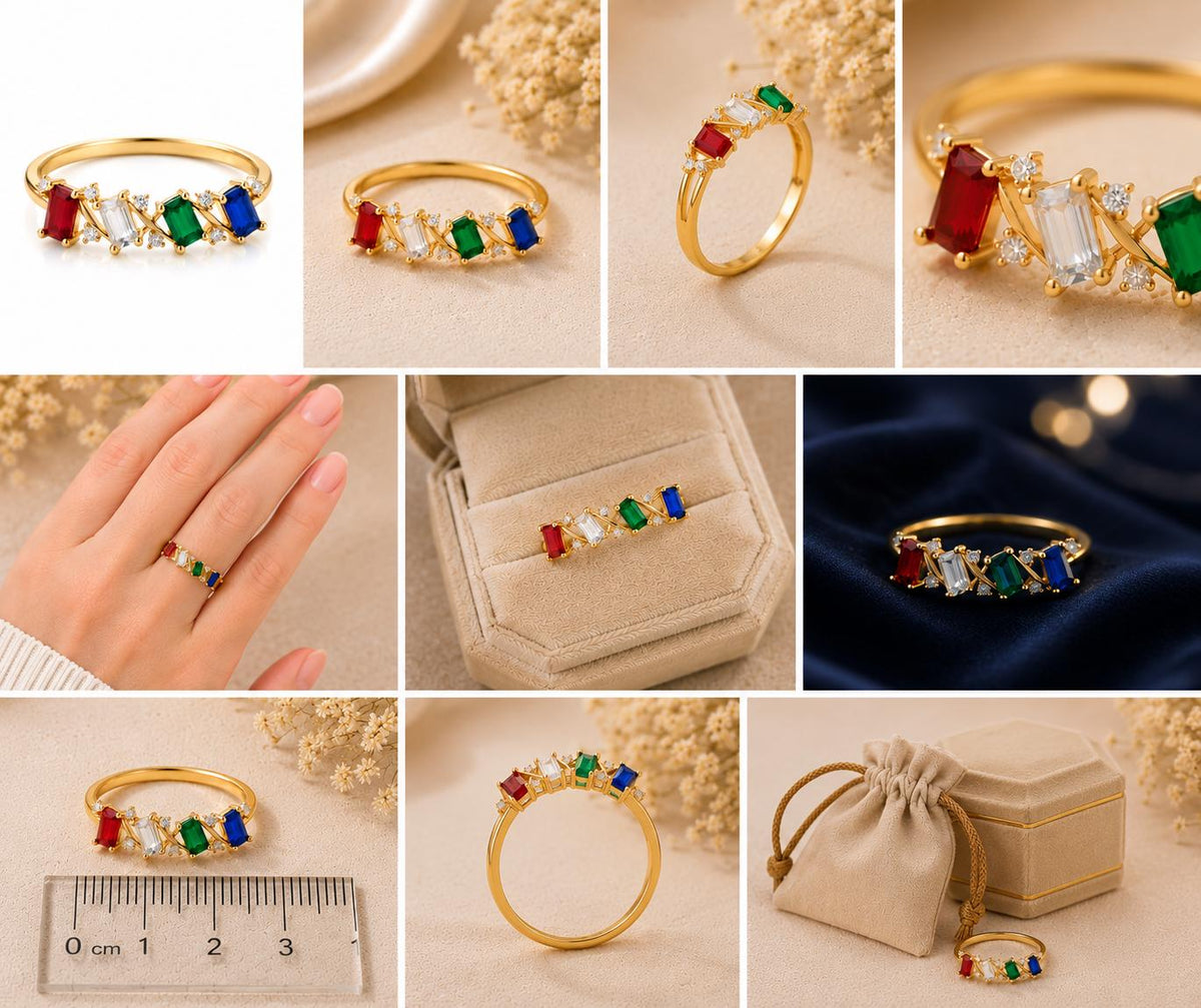 925 Sterling Silver Family Birthstone Ring, Multi Color CZ, Personalized Mother's Ring