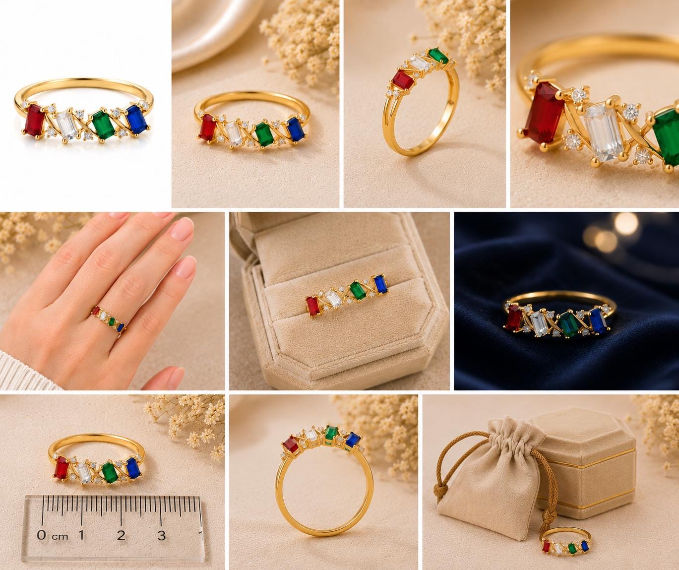 925 Sterling Silver Family Birthstone Ring, Multi Color CZ, Personalized Mother's Ring
