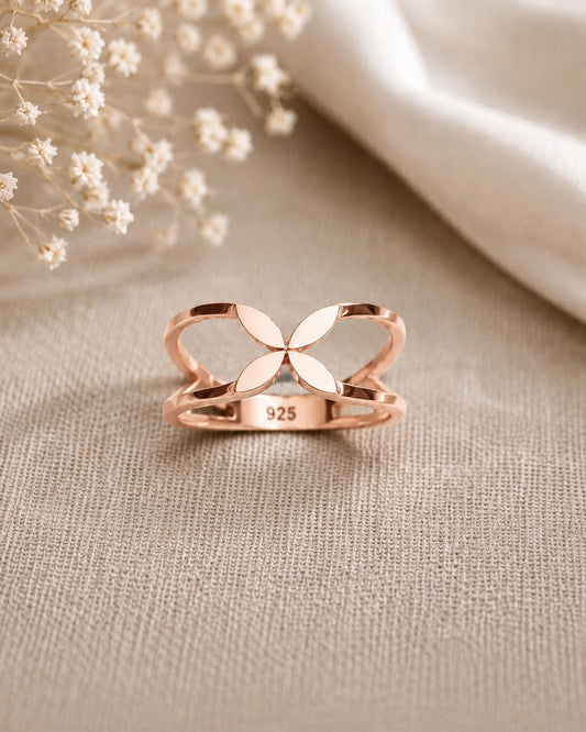 925 Sterling Silver Open Flower Ring, Minimalist Floral Band, Adjustable Everyday Jewelry