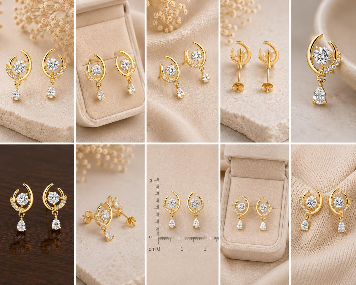 925 Sterling Silver Celestial Moissanite Drop Earrings, Bridal Dangle Jewelry
