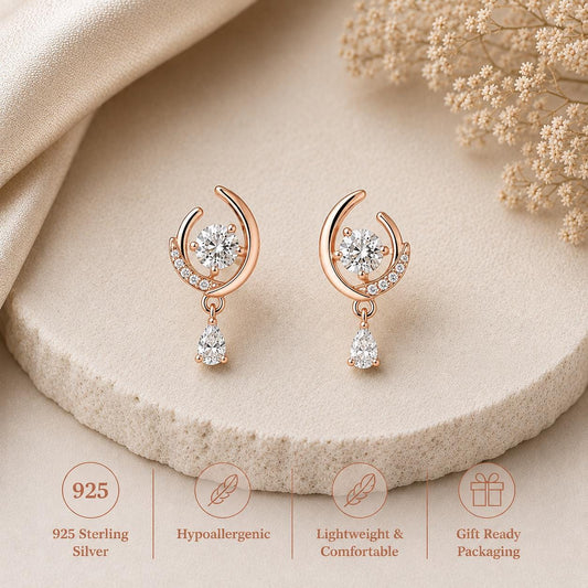 925 Sterling Silver Celestial Moissanite Drop Earrings, Bridal Dangle Jewelry