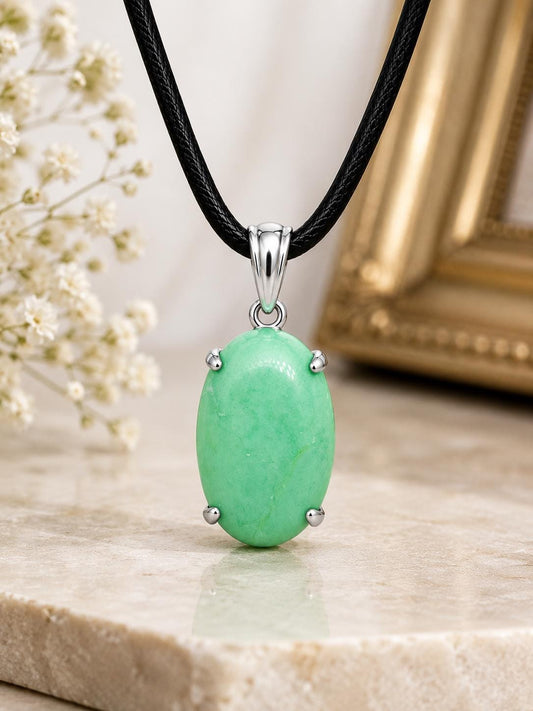 Handcrafted Oval Chrysoprase Pendant, 925 Sterling Silver, Minimalist Green Gemstone Necklace