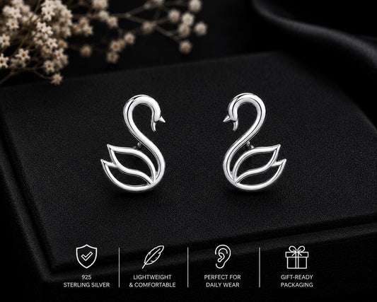 Sterling Silver Swan Stud Earrings, Minimalist Bird Jewelry, Nature Inspired Gift