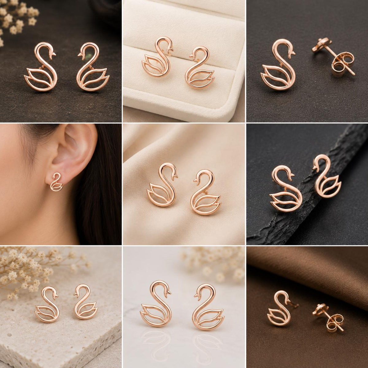 Sterling Silver Swan Stud Earrings, Minimalist Bird Jewelry, Nature Inspired Gift