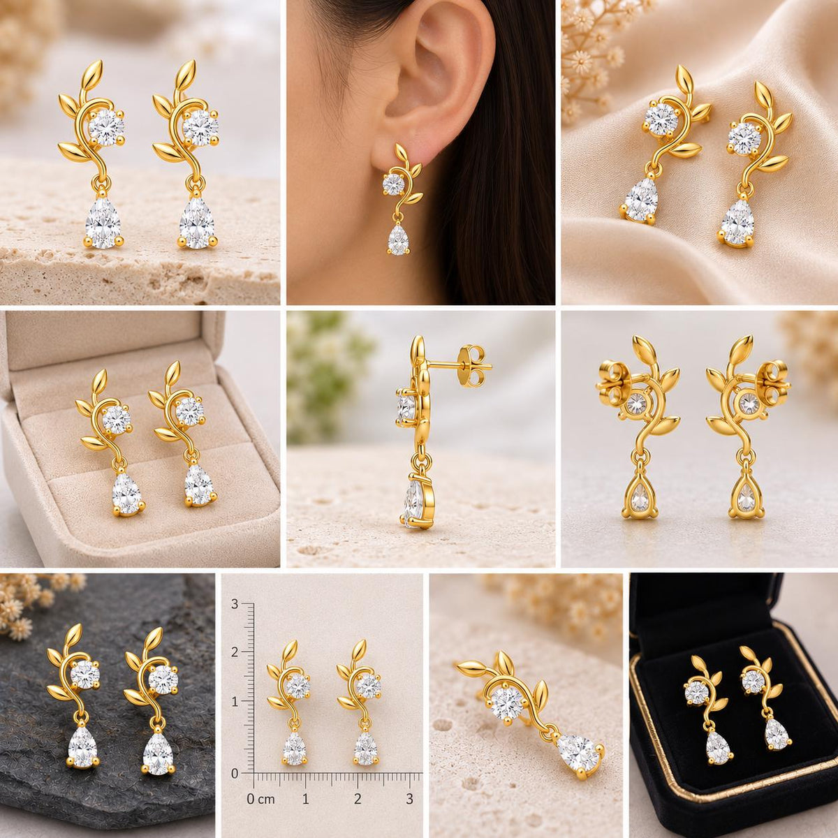 925 Sterling Silver Moissanite Leaf Drop Earrings, Nature Botanical Bridal Jewelry