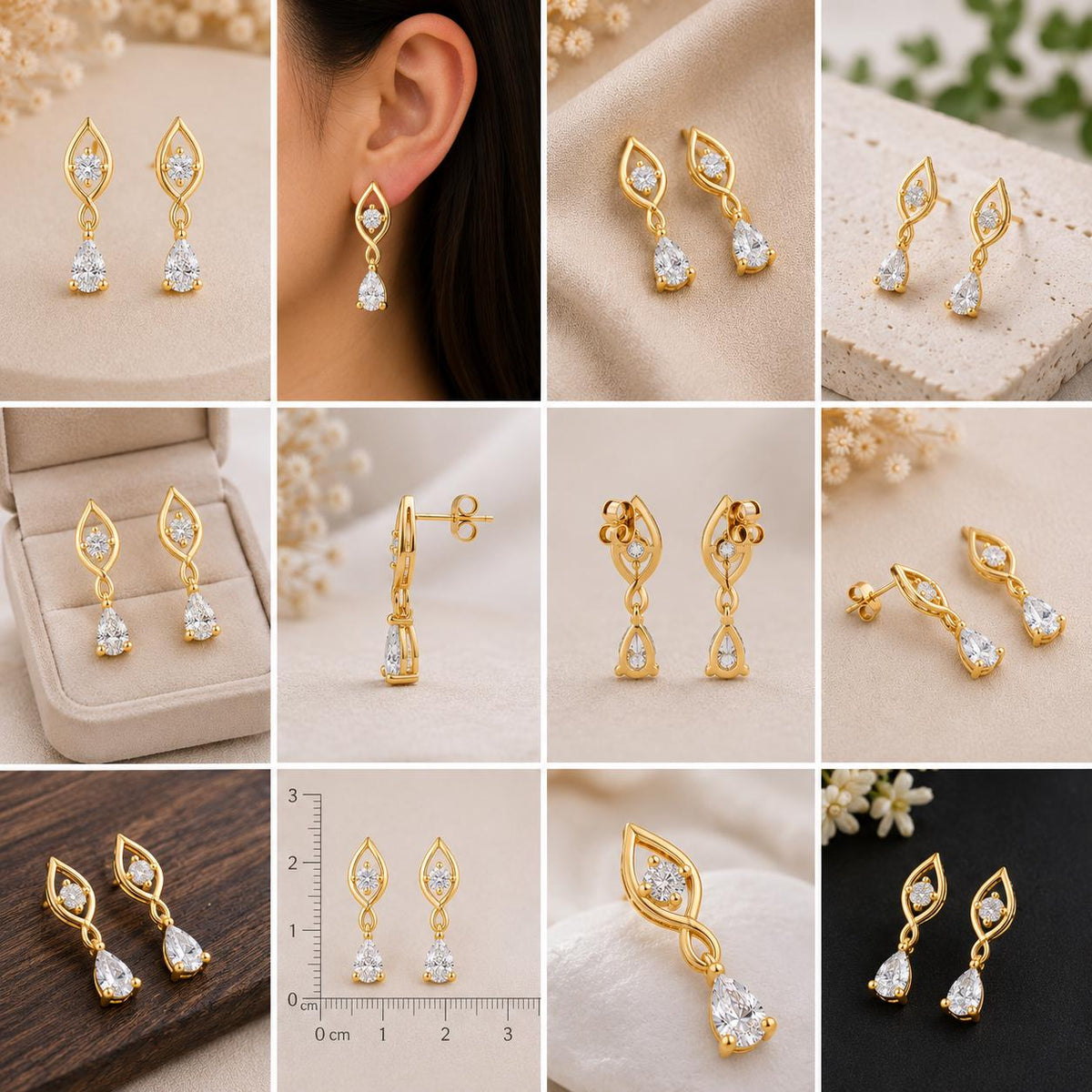 925 Sterling Silver Infinity Drop Earrings | Pear Moissanite Bridal Jewelry