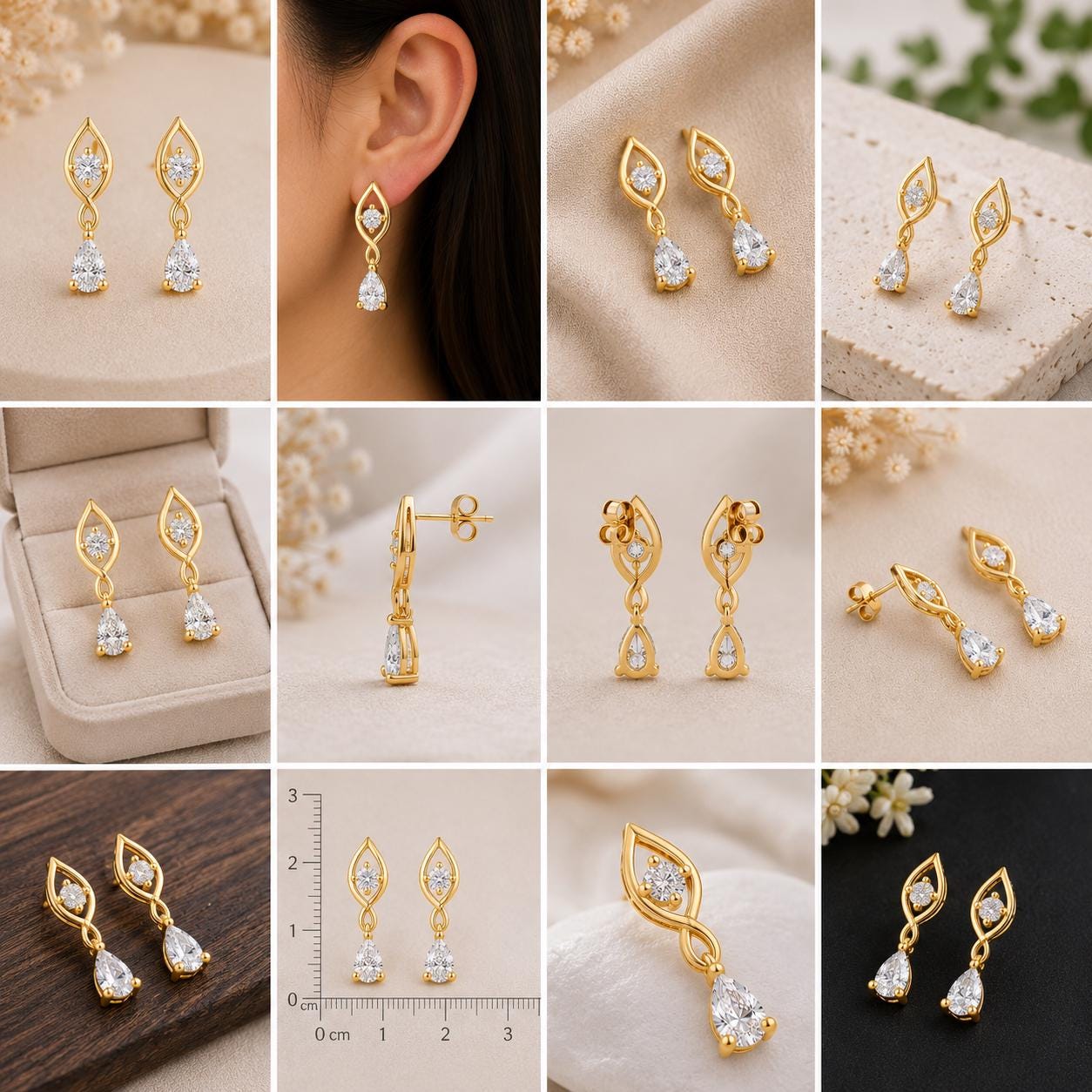 925 Sterling Silver Infinity Drop Earrings, Pear Moissanite Bridal Jewelry