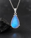 925 Sterling Silver Pear Moonstone Pendant Necklace, Minimalist Blue Flash Gemstone