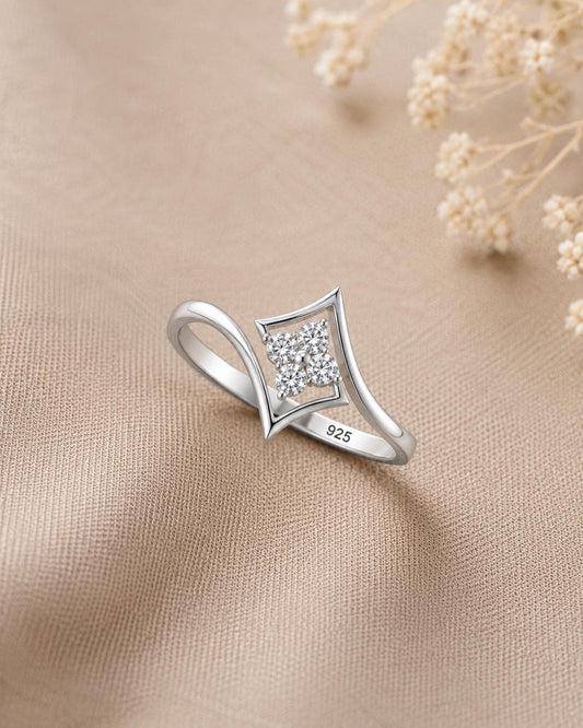 Sterling Silver Floral CZ Ring, Dainty Minimalist Promise Ring, Everyday Jewelry