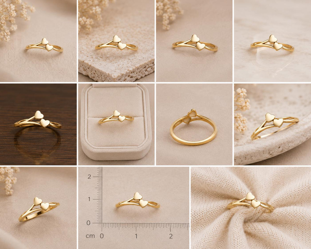 925 Sterling Silver Double Heart Ring, Minimalist Love Band, Dainty Promise Ring