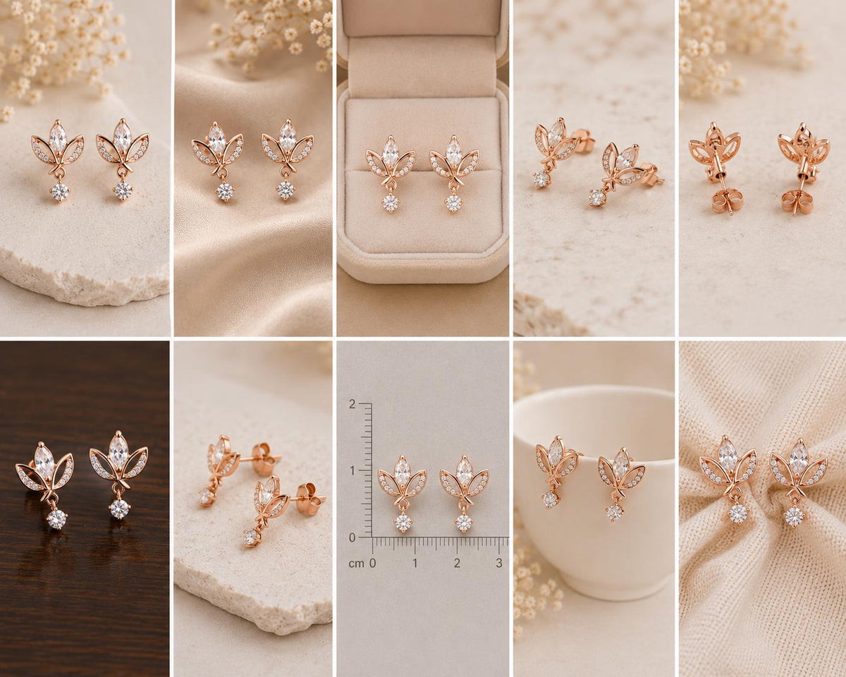 925 Sterling Silver Moissanite Lotus Earrings, Marquise Cut Floral Drop Jewelry