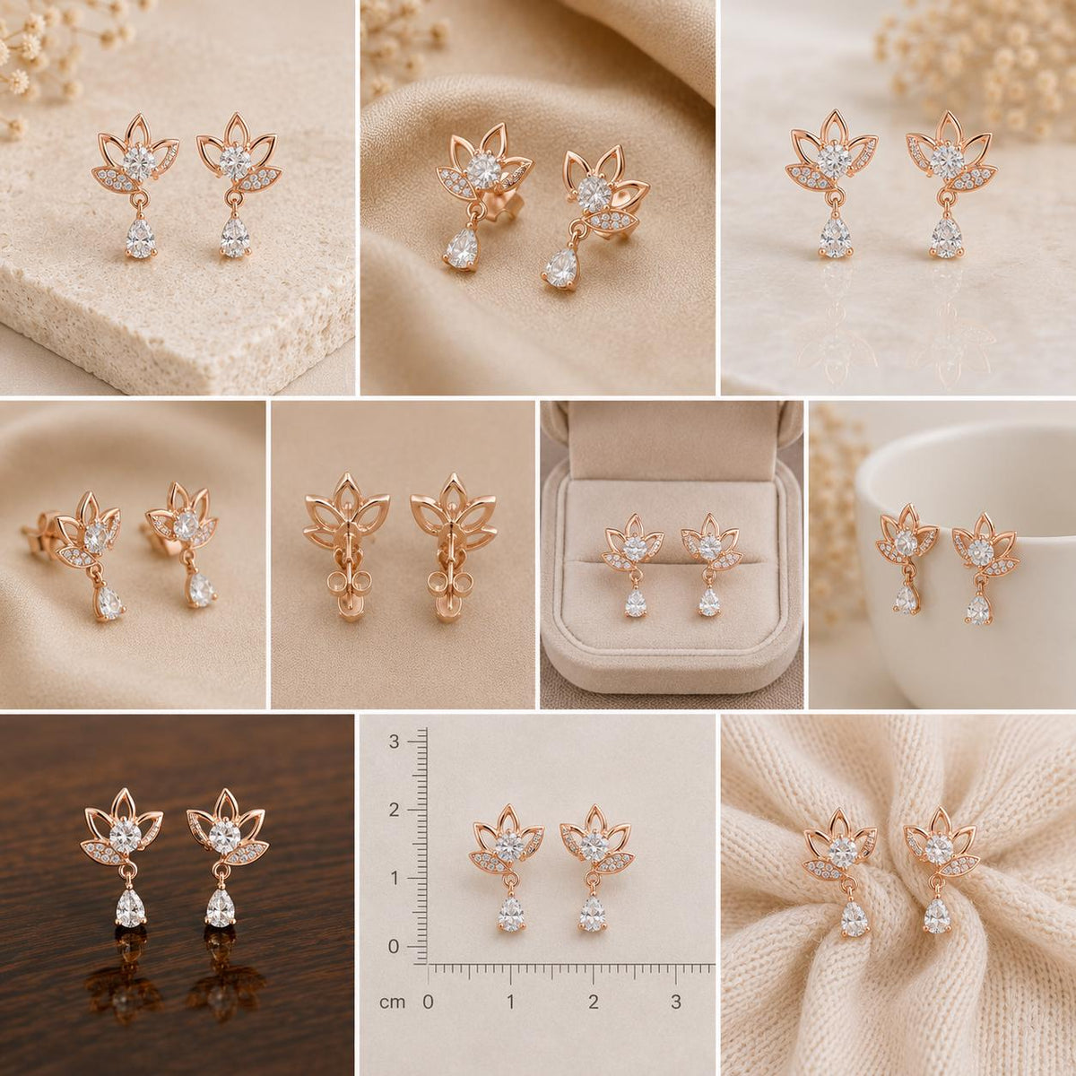 925 Sterling Silver Moissanite Lotus Drop Earrings | Floral Bridal Dangle Jewelry