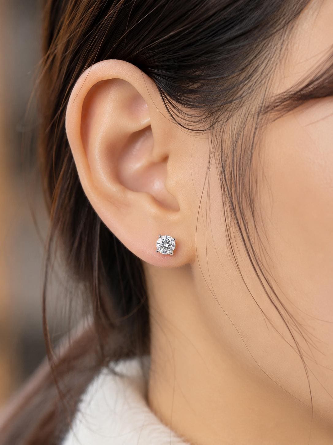 Moissanite Solitaire Stud Earrings, 925 Sterling Silver, Round Cut Bridal Jewelry