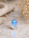 Natural Oval Moonstone Pendant, 925 Sterling Silver Cable Chain Necklace