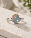 925 Sterling Silver Oval Opal Solitaire Ring, October Birthstone Promise Ring