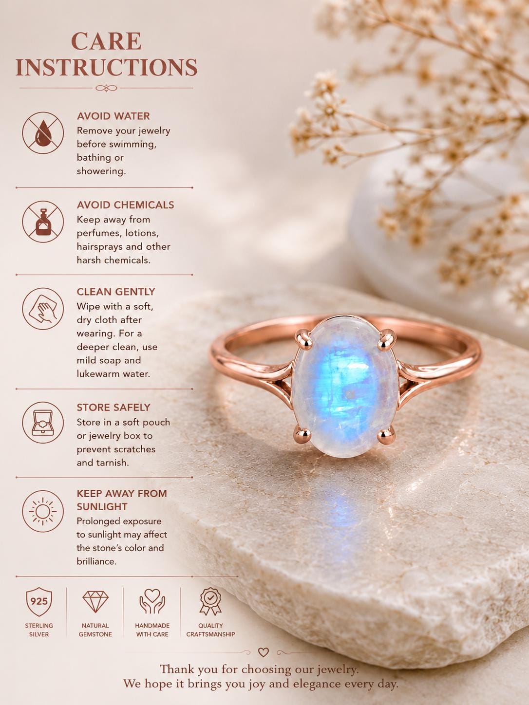 925 Sterling Silver Oval Moonstone Ring, Minimalist Solitaire, June Birthstone