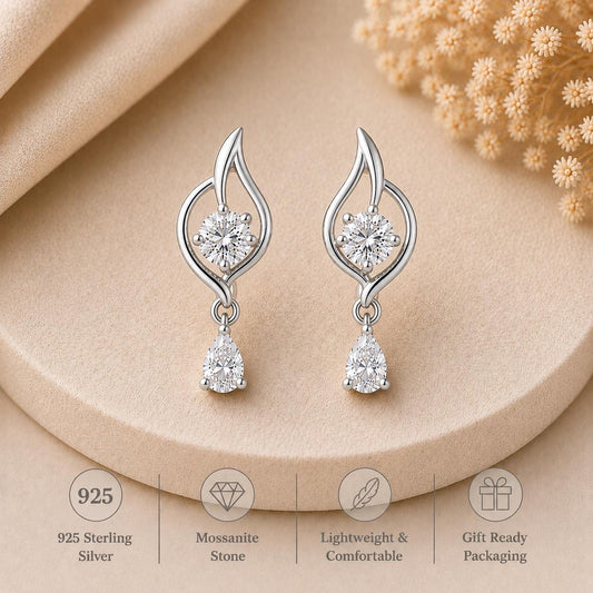 925 Sterling Silver Moissanite Drop Earrings, Pear Cut Dangle, Minimalist Bridal Jewelry