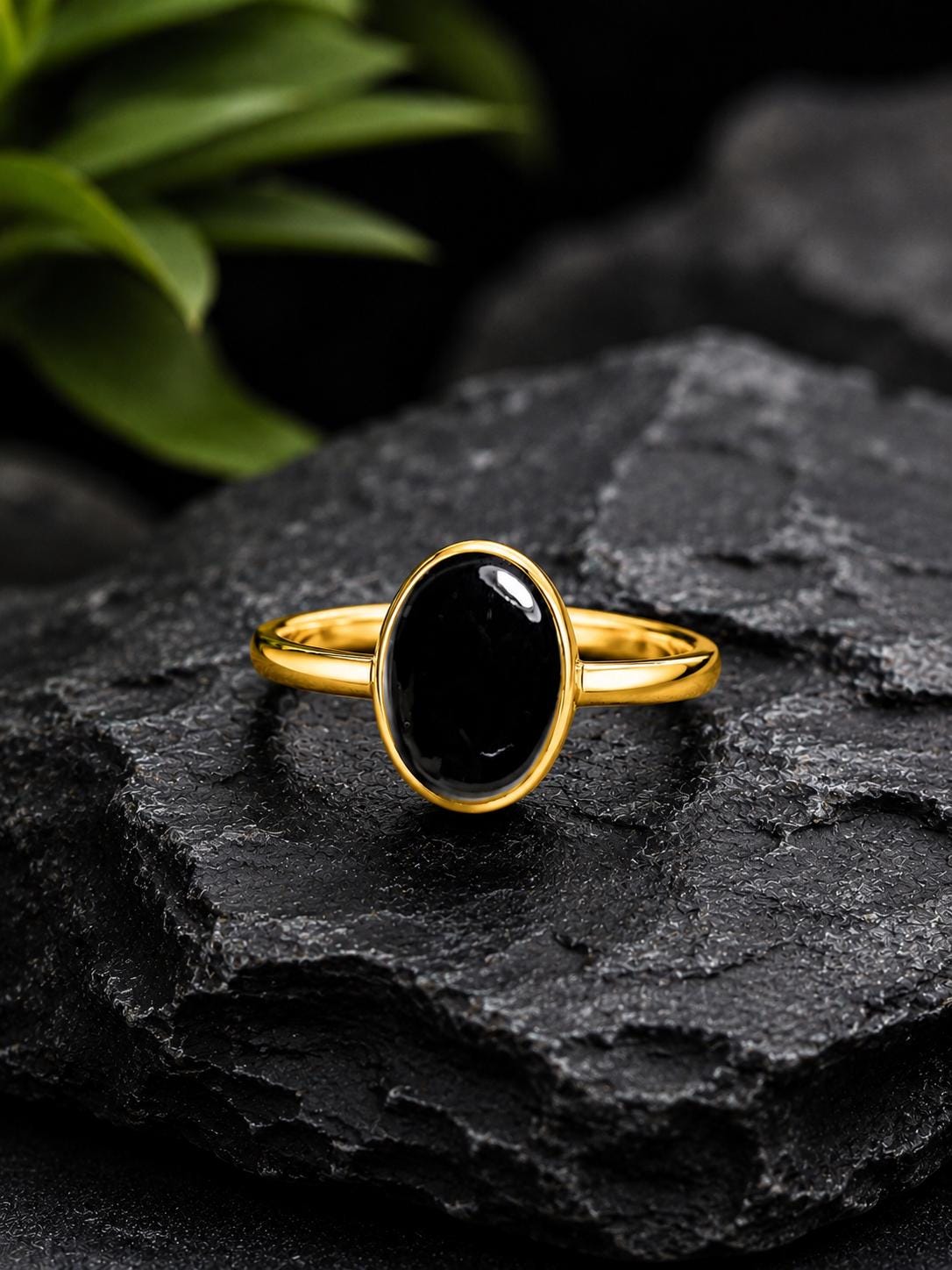 925 Sterling Silver Oval Black Onyx Ring, Minimalist Bezel Setting Gemstone Ring