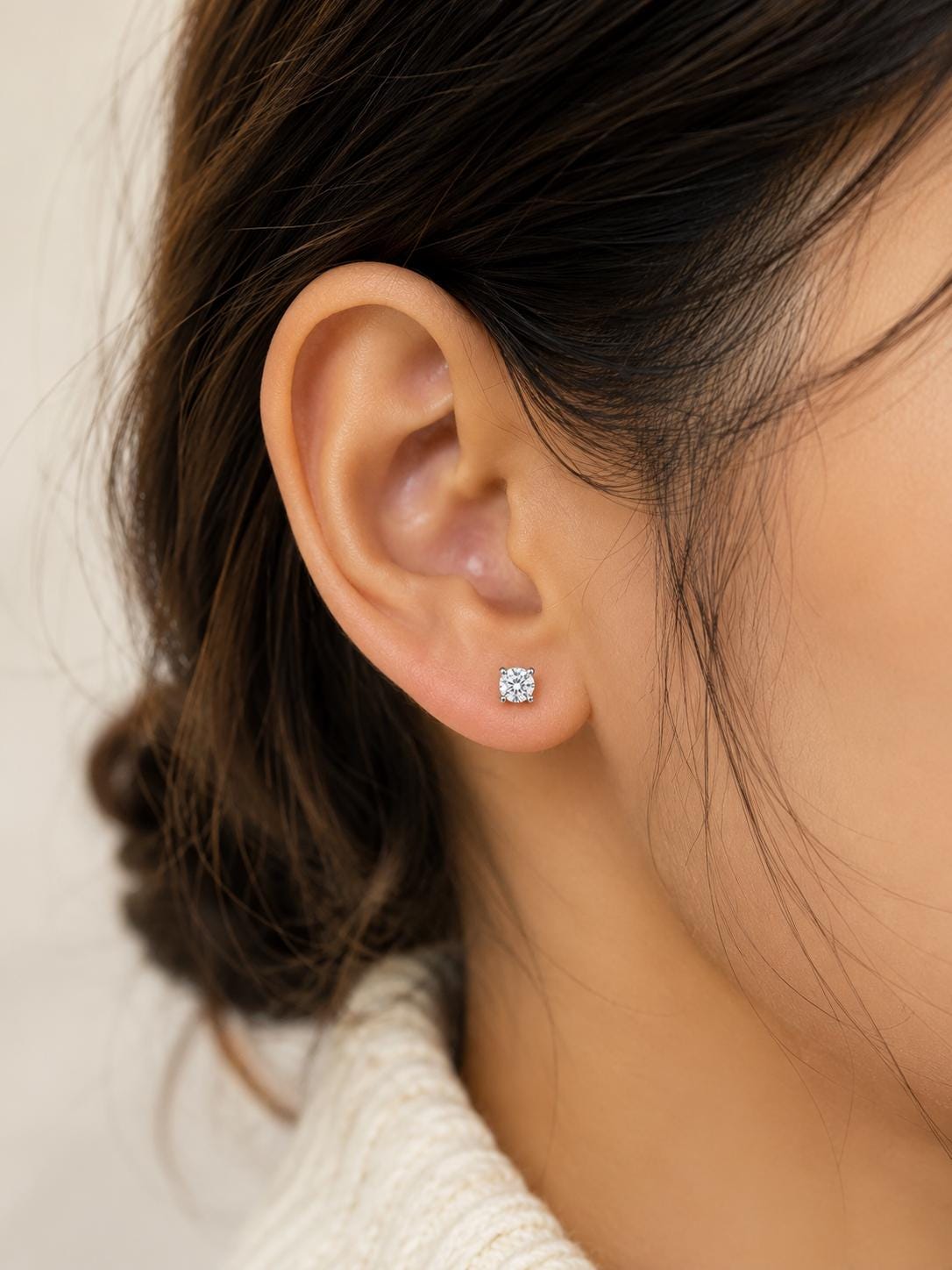 Moissanite Solitaire Stud Earrings, 925 Sterling Silver, Round Cut, Minimalist Everyday Jewelry