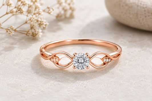 925 Sterling Silver Infinity Ring, Moissanite Engagement, Dainty Wedding Band
