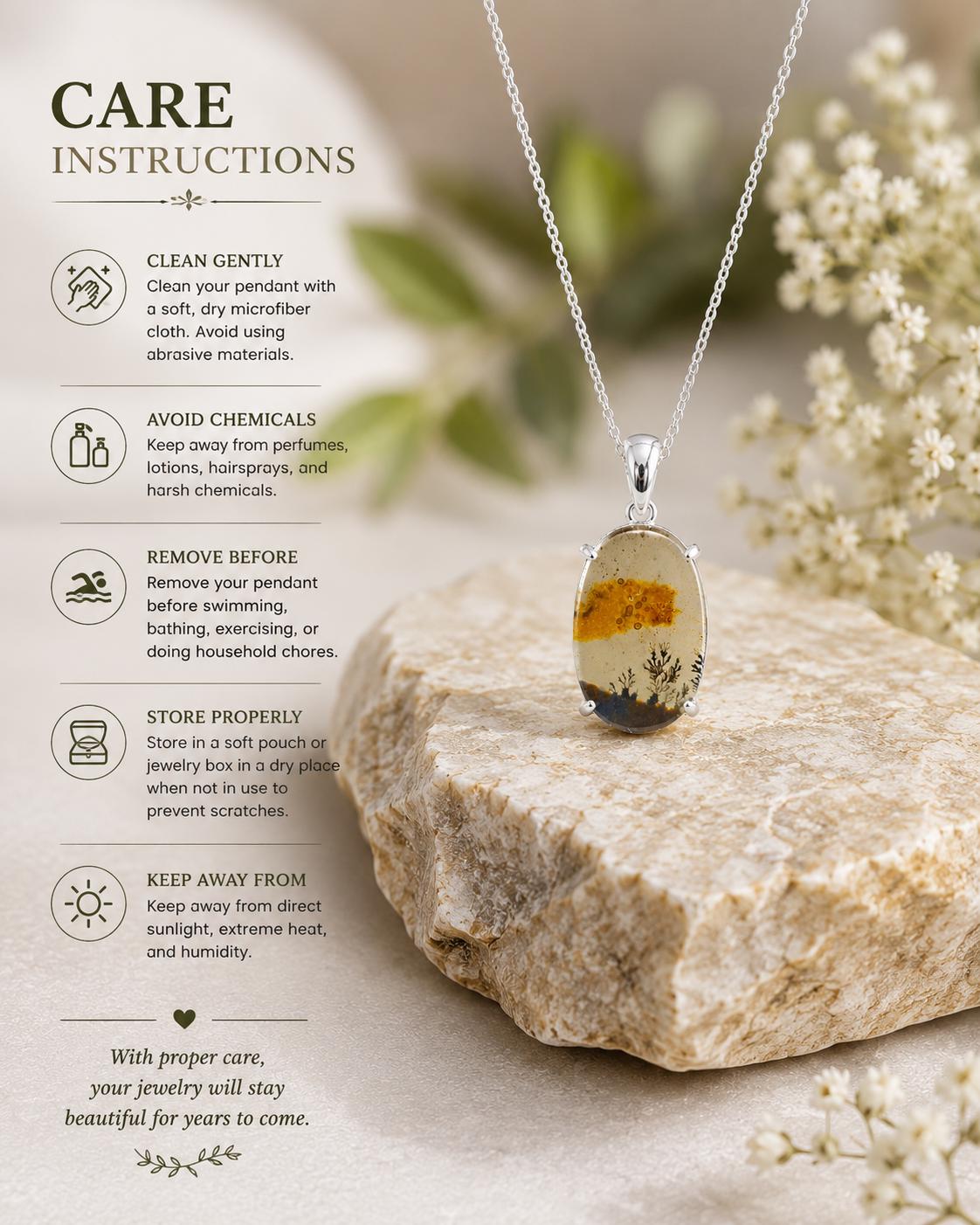 925 Sterling Silver Shazar Dendrite Agate Oval Pendant, Nature Inspired Necklace