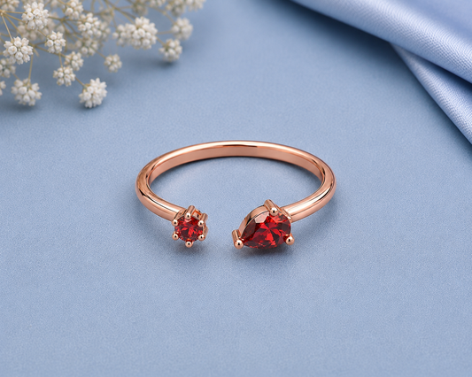 Red Moissanite Ring, 925 Sterling Silver Open Bypass Ring, Minimalist Red Stone Ring