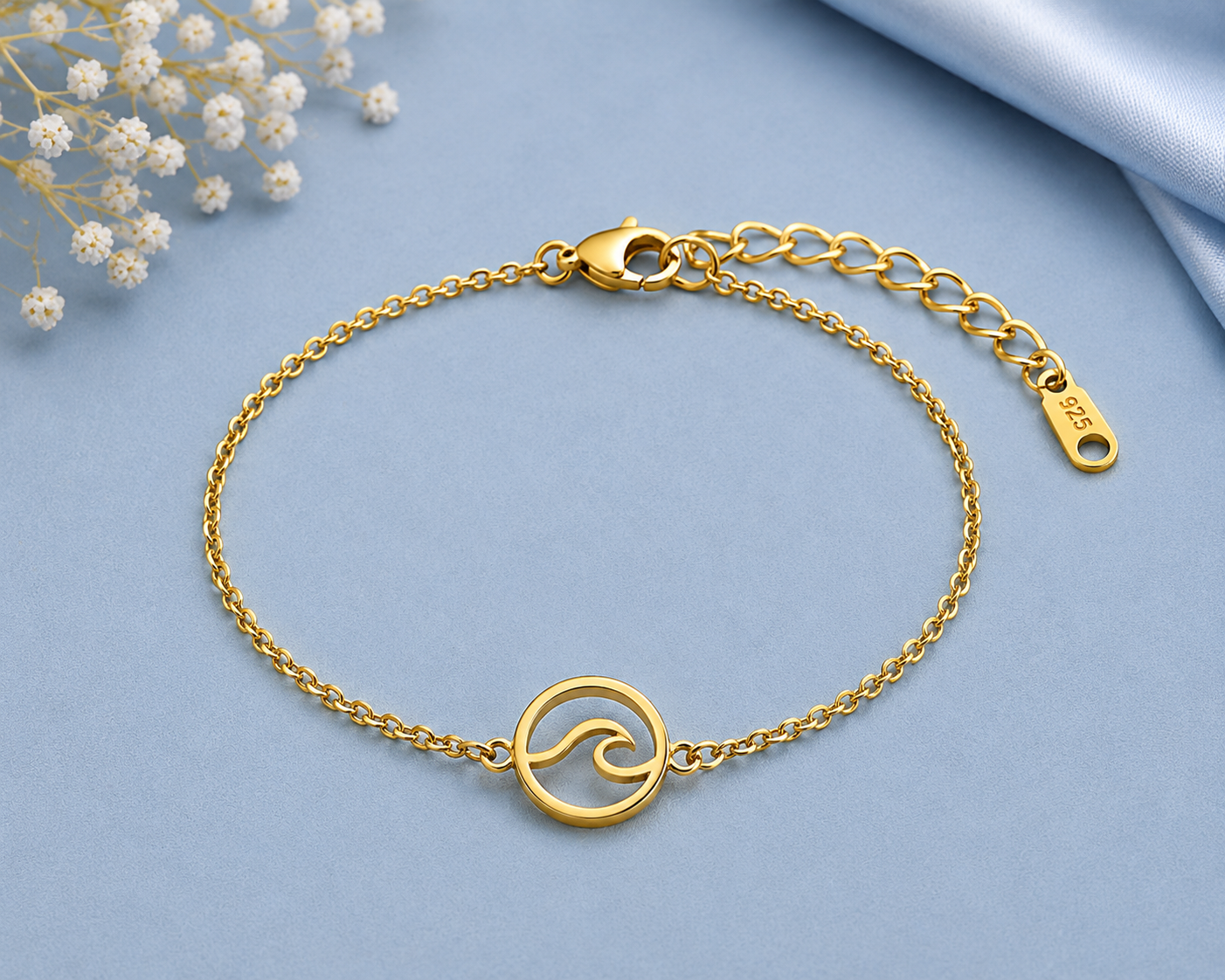 925 Sterling Silver Wave Bracelet, Minimalist Ocean Jewelry, Dainty Sea Wave Design