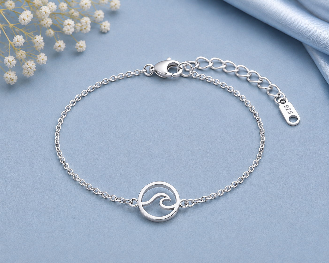 925 Sterling Silver Wave Bracelet, Minimalist Ocean Jewelry, Dainty Sea Wave Design