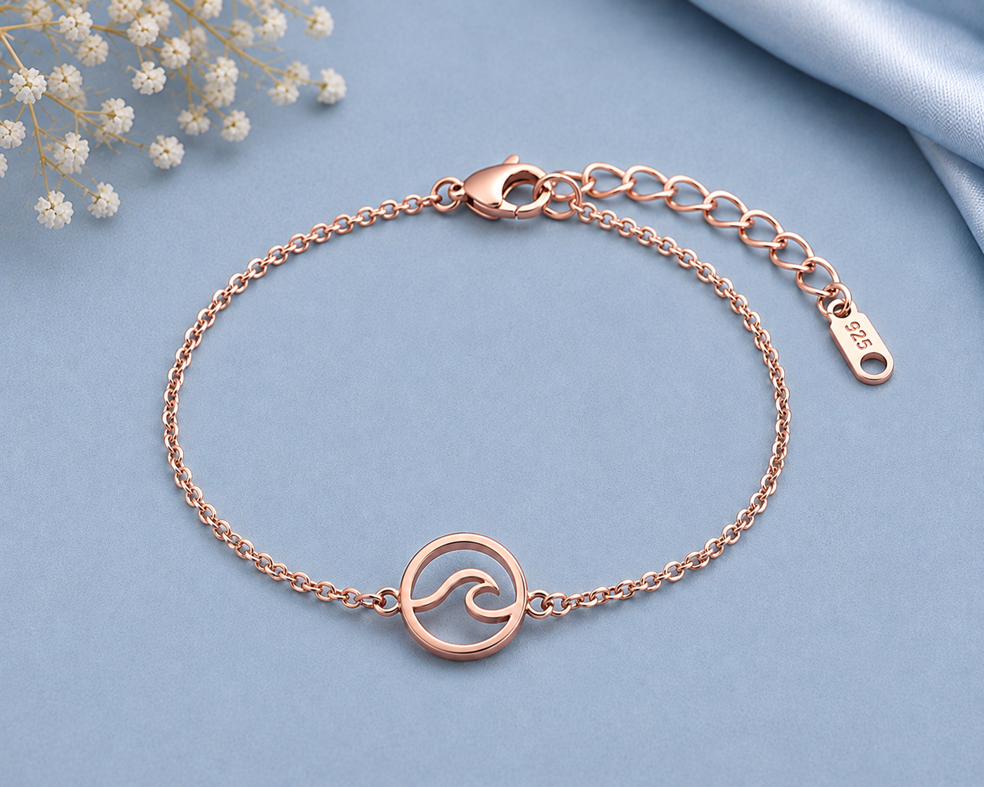 925 Sterling Silver Wave Bracelet, Minimalist Ocean Jewelry, Dainty Sea Wave Design
