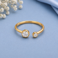 Moissanite Open Ring, 925 Sterling Silver Bypass Ring, Minimalist Two Stone Ring