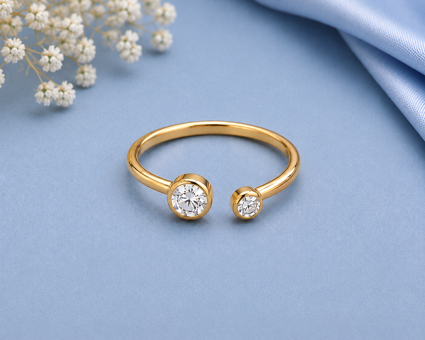 Moissanite Open Ring, 925 Sterling Silver Bypass Ring, Minimalist Two Stone Ring