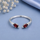 Red Garnet Ring, 925 Sterling Silver Open Bypass Ring, Two Stone Ring