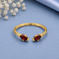 Red Garnet Ring, 925 Sterling Silver Open Bypass Ring, Two Stone Ring