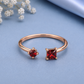 Red Garnet Ring, 925 Sterling Silver Open Bypass Ring, Two Stone Ring