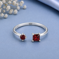 Red Garnet Ring, 925 Sterling Silver Open Bypass Ring, Two Stone Ring