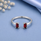Red Garnet Ring, 925 Sterling Silver Open Bypass Ring, Baguette Gemstone Ring