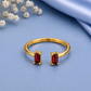 Red Garnet Ring, 925 Sterling Silver Open Bypass Ring, Baguette Gemstone Ring