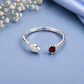 CZ Garnet Ring, 925 Sterling Silver Open Bypass Ring, Two Stone Ring