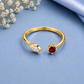 CZ Garnet Ring, 925 Sterling Silver Open Bypass Ring, Two Stone Ring