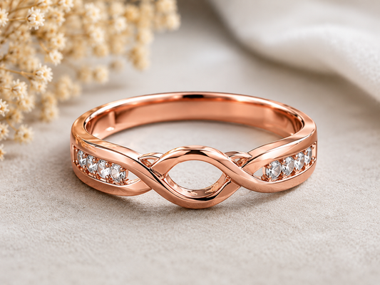 Moissanite Infinity Ring, 925 Sterling Silver Wedding Band