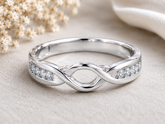 Moissanite Infinity Ring, 925 Sterling Silver Wedding Band