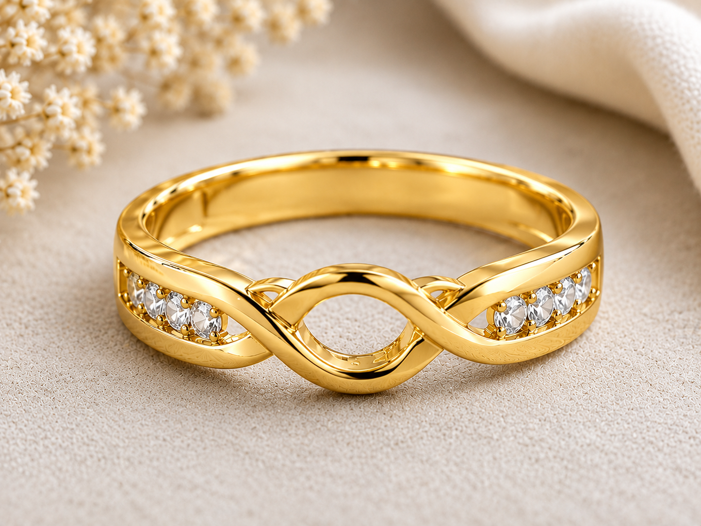 Moissanite Infinity Ring, 925 Sterling Silver Wedding Band