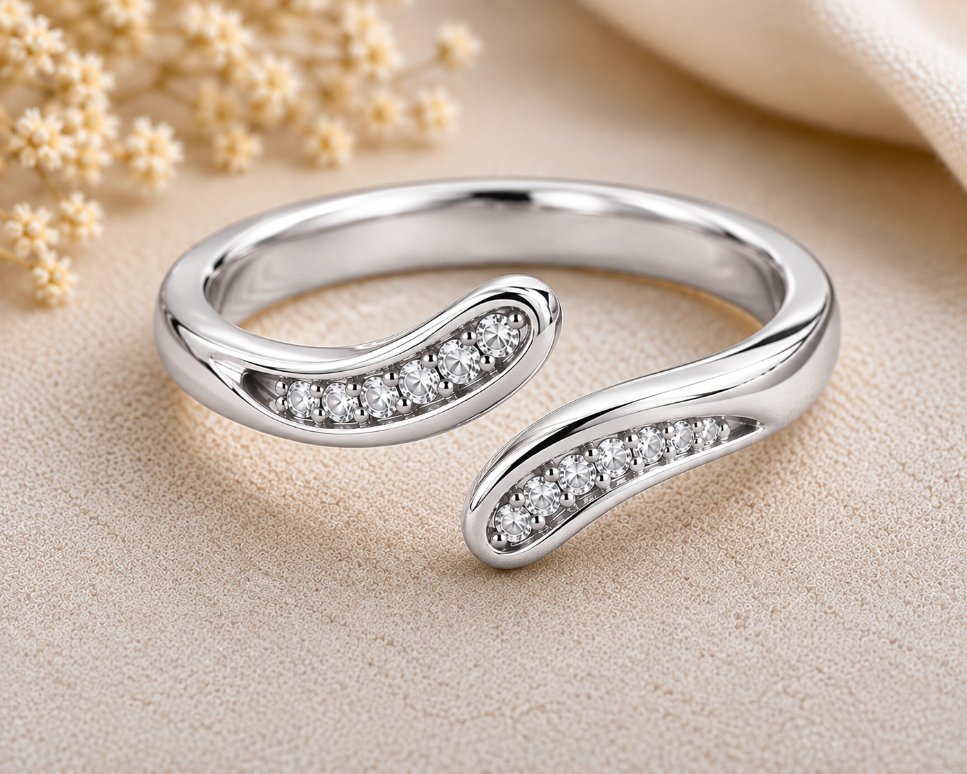 Moissanite Open Ring, 925 Sterling Silver Wrap Band