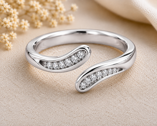 Moissanite Open Ring, 925 Sterling Silver Wrap Band
