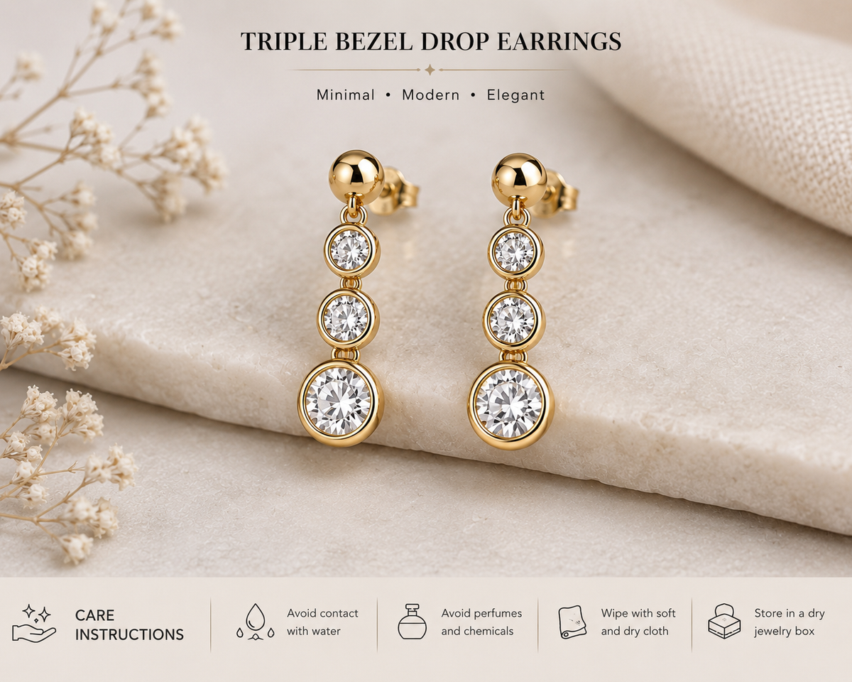 Moissanite Drop Earrings, 925 Sterling Silver Three Stone Dangles