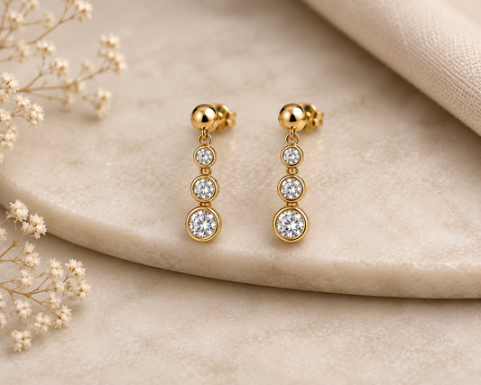 Moissanite Drop Earrings, 925 Sterling Silver Three Stone Dangles