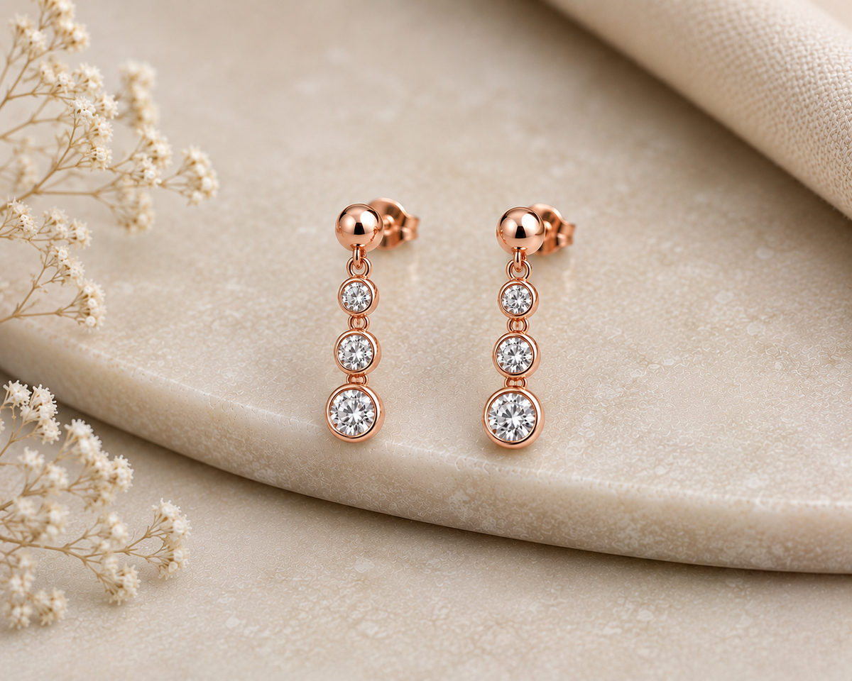 Moissanite Drop Earrings, 925 Sterling Silver Three Stone Dangles